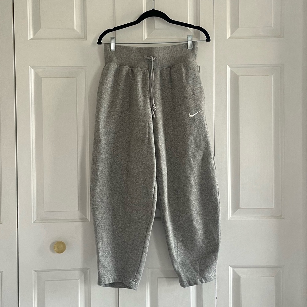 Grey Nike sweatpants with drawstring waist